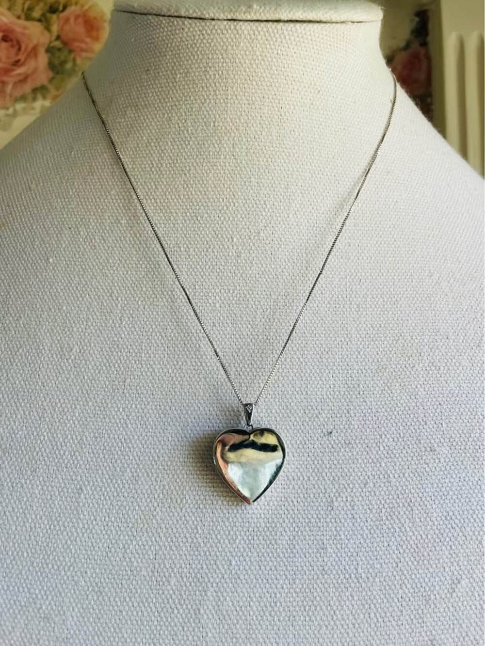 Sterling Silver Reversible Mirror Heart Locket Necklace